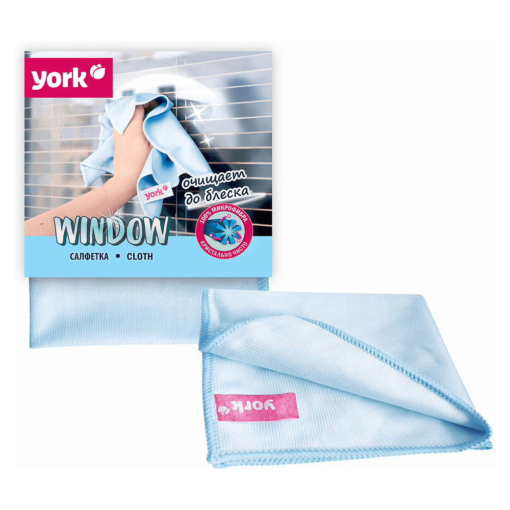 Салфетка для окон и стекла из микроволокна "YORK Window" 30 x 30 см, голубой