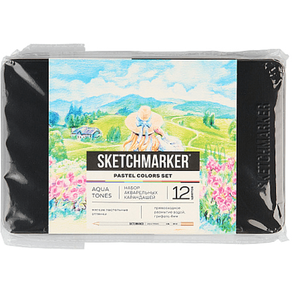Цветные карандаши акварельные "Sketchmarker Пастельные оттенки", набор 12 цветов, жестяной пенал - 2