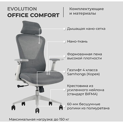 Кресло для руководителя EVOLUTION "OFFICE COMFORT", ткань, сетка, пластик, черный - 14
