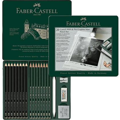 Карандаш чернографитный "Castell 9000", 20 штук,  в металлическом футляре - 3