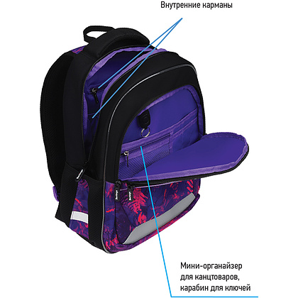 Рюкзак школьный "Flora neon", черный, фиолетовый - 7