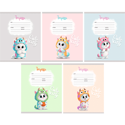 Тетрадь "Cute Kitty", А5, 12 листов, клетка, ассорти