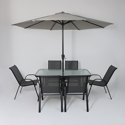 Комплект мебели садовой AksHome SUNBEAM (стол 1 шт, 6 кресел, зонт 1 шт), серый, черный - 12