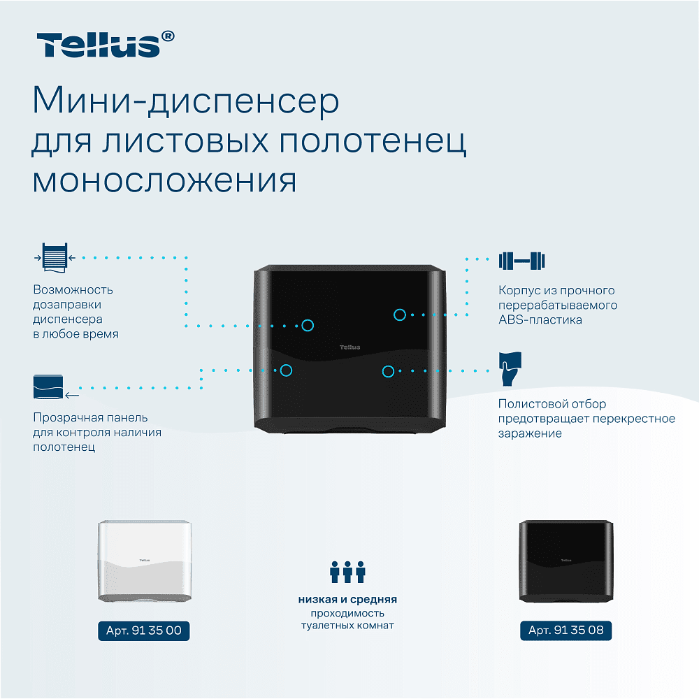 Диспенсер Tellus для полотенец листовых, мини, черный, HT3 - 6