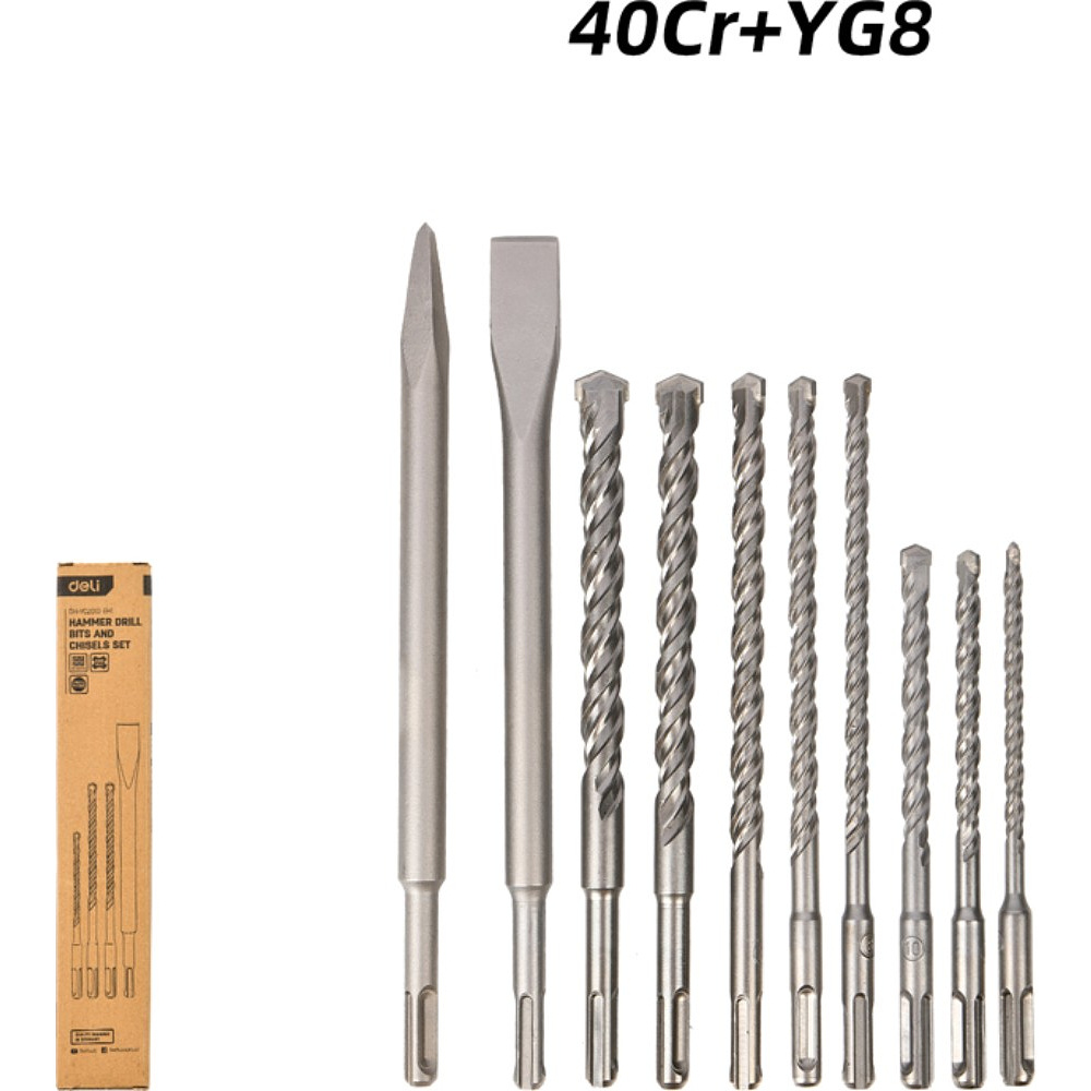 Набор буров и зубил Deli YS EDH-YCZ010-EH1, 6,8,10х160мм, 8,10,12,14,16х210мм SDS+,10 шт. - 2