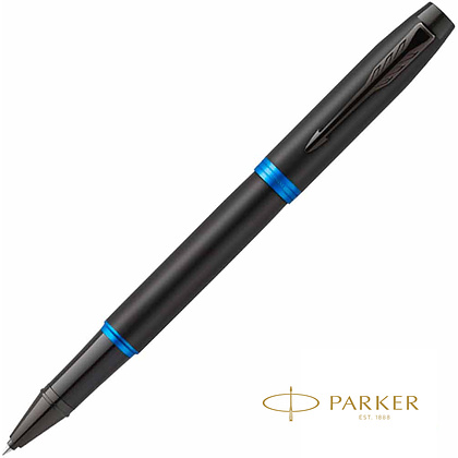 Ручка-роллер Parker "IM Vibrant Rings T315 Marine Blue PVD", 0,5 мм, черный, синий, стерж. черный