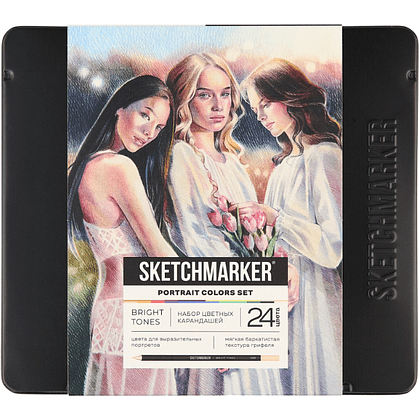 Карандаши цветные "Sketchmarker Портрет", набор 24 цвета, жестяной пенал - 5