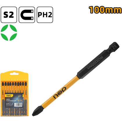 Бита ударная Deli YS EDL251100, 10 шт., PH2 x 100 мм - 8