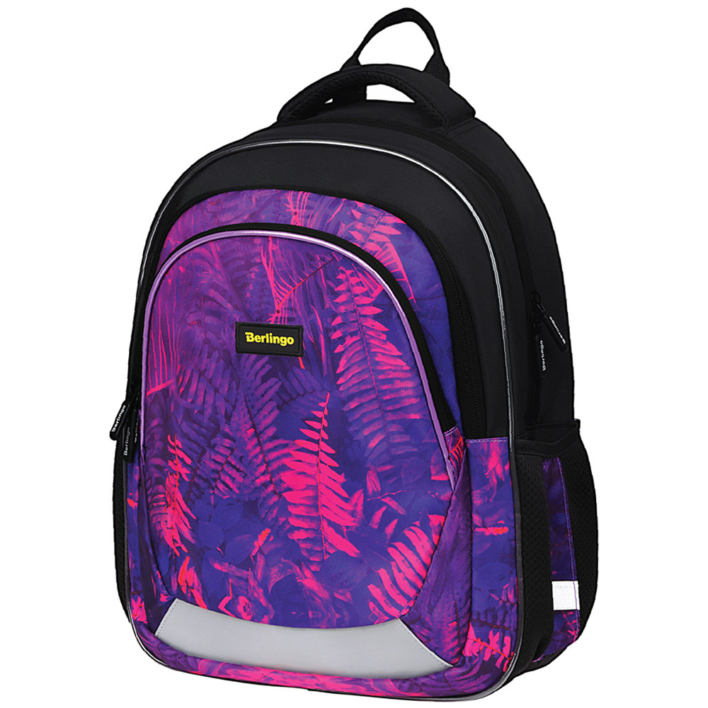 Рюкзак школьный "Flora neon", черный, фиолетовый
