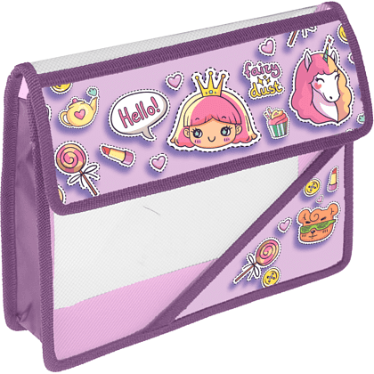Папка для тетрадей "Микс милых стикеров", А5, на липучке, пластик, сиреневый