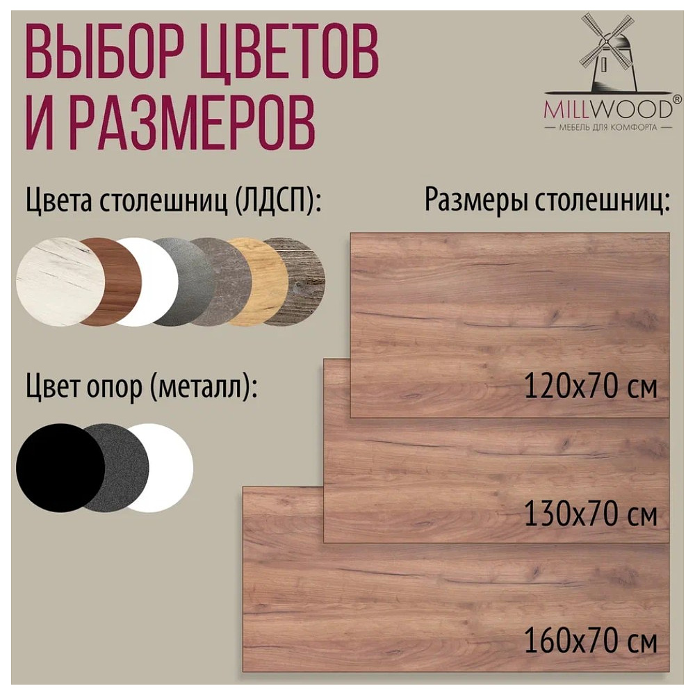 Стол письменный Millwood Лофт Сиэтл (ДТ-5), 1200х700 мм, дуб табачный крафт, черный - 10