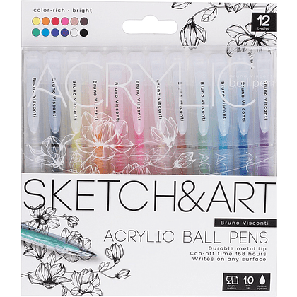 Набор ручек акриловых "Sketch&Art", 1 мм, 12 шт, ассорти