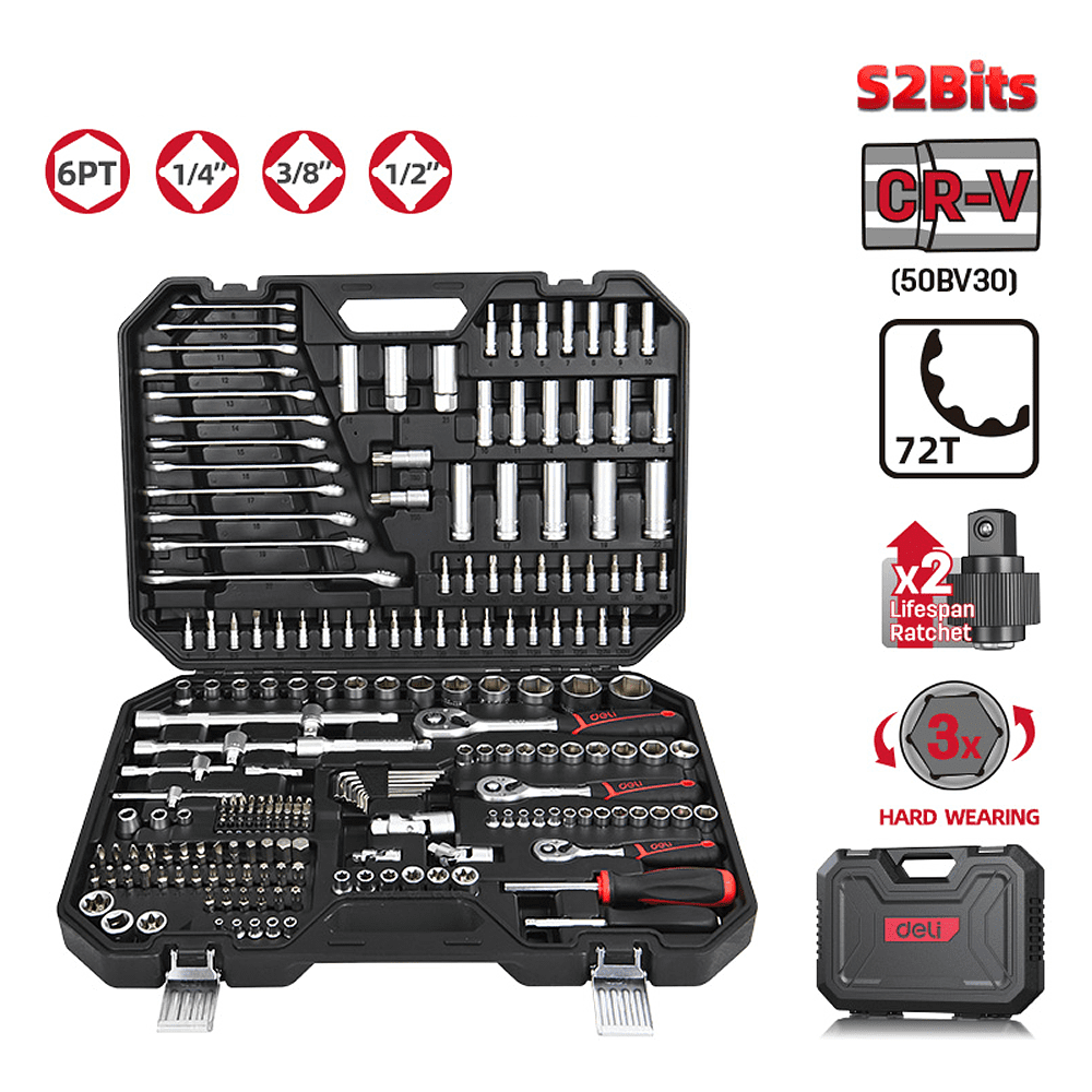 Набор инструмента 1/4", 3/8", 1/2" Deli RS EDQ45216, 216 предметов - 9