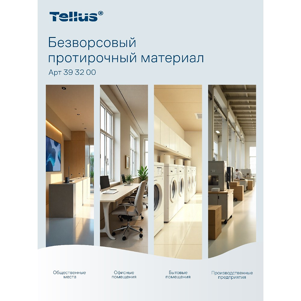Протирочный материал нетканый Tellus, безворсовый, 1 слой, 100 листов, WM5 - 15