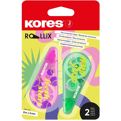 Корректор-роллер "Kores Rollix", 8x5 м/мм, 2 шт/упак, ассорти