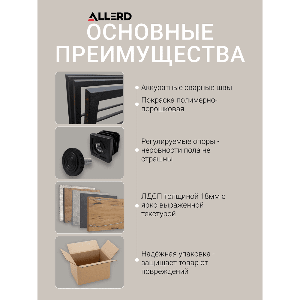 Стеллаж ALLERD RION, черный муар, 675х300х1500, металл бруклин - 4