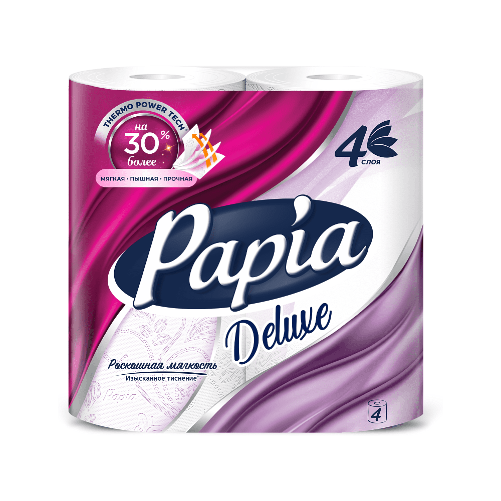 Бумага туалетная  Papia Deluxe, 16,5м, 4 слоя, 4 рулона, 100% целлюлоза
