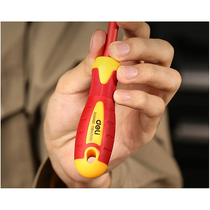 Отвертка диэлектрическая Deli YS EDL5141001, SL4х100 мм, желтый, красный - 4