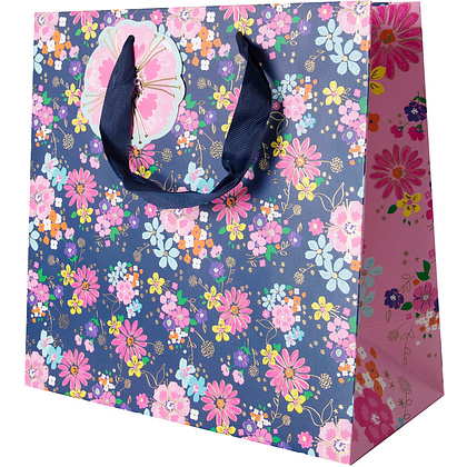 Пакет бумажный подарочный "Navy floral", 33x16.5x33 см, разноцветный - 2