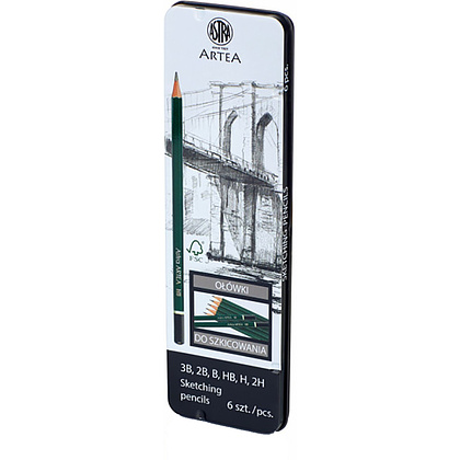 Карандаш чернографитный "Artea", 3B-2H, 6 шт.