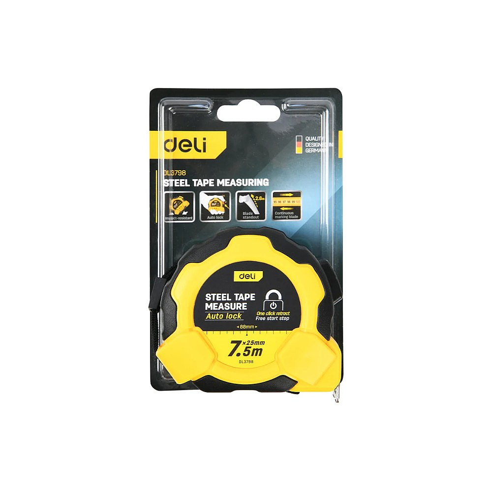 Рулетка Deli YS EDL3798, 7,5 м х 25 мм, желтый, черный - 12