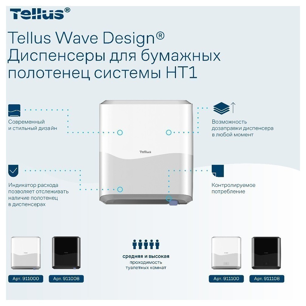 Диспенсер Tellus Matic, для полотенец в рулонах белый, HT1 - 6
