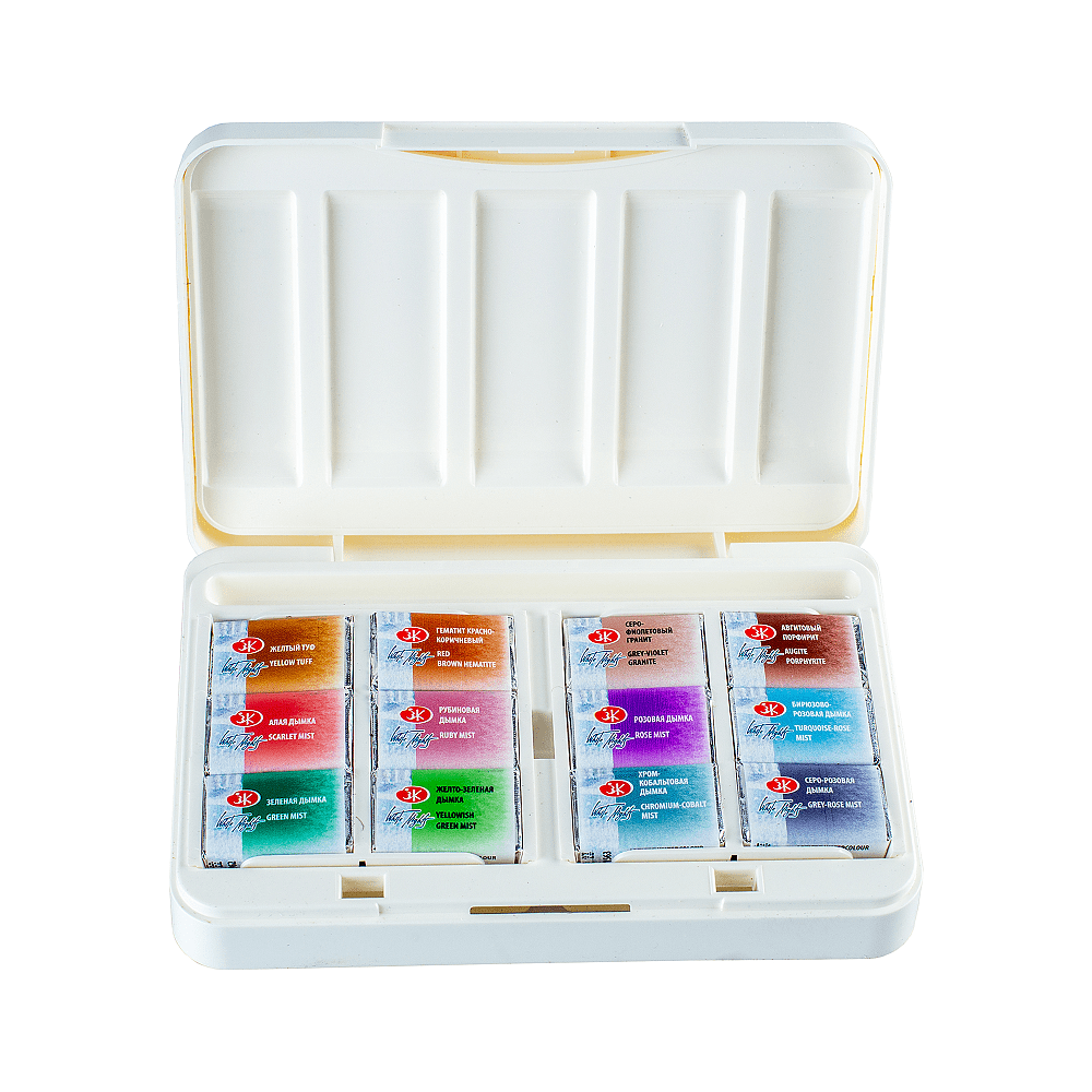 Краски акварельные "Белые ночи грануляция и натуральные земли", 12 цветов, кюветы - 2