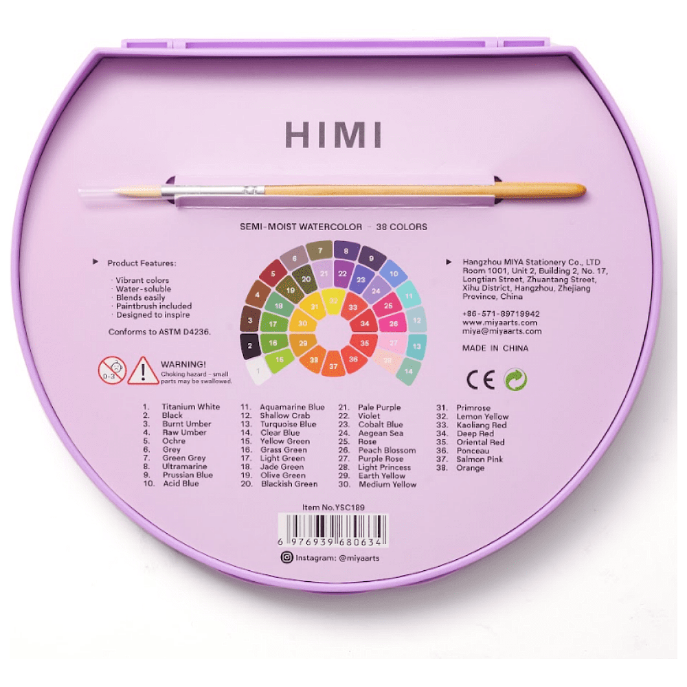 Краски акварельные "Himi", набор, 38 цветов, фиолетовый футляр - 7