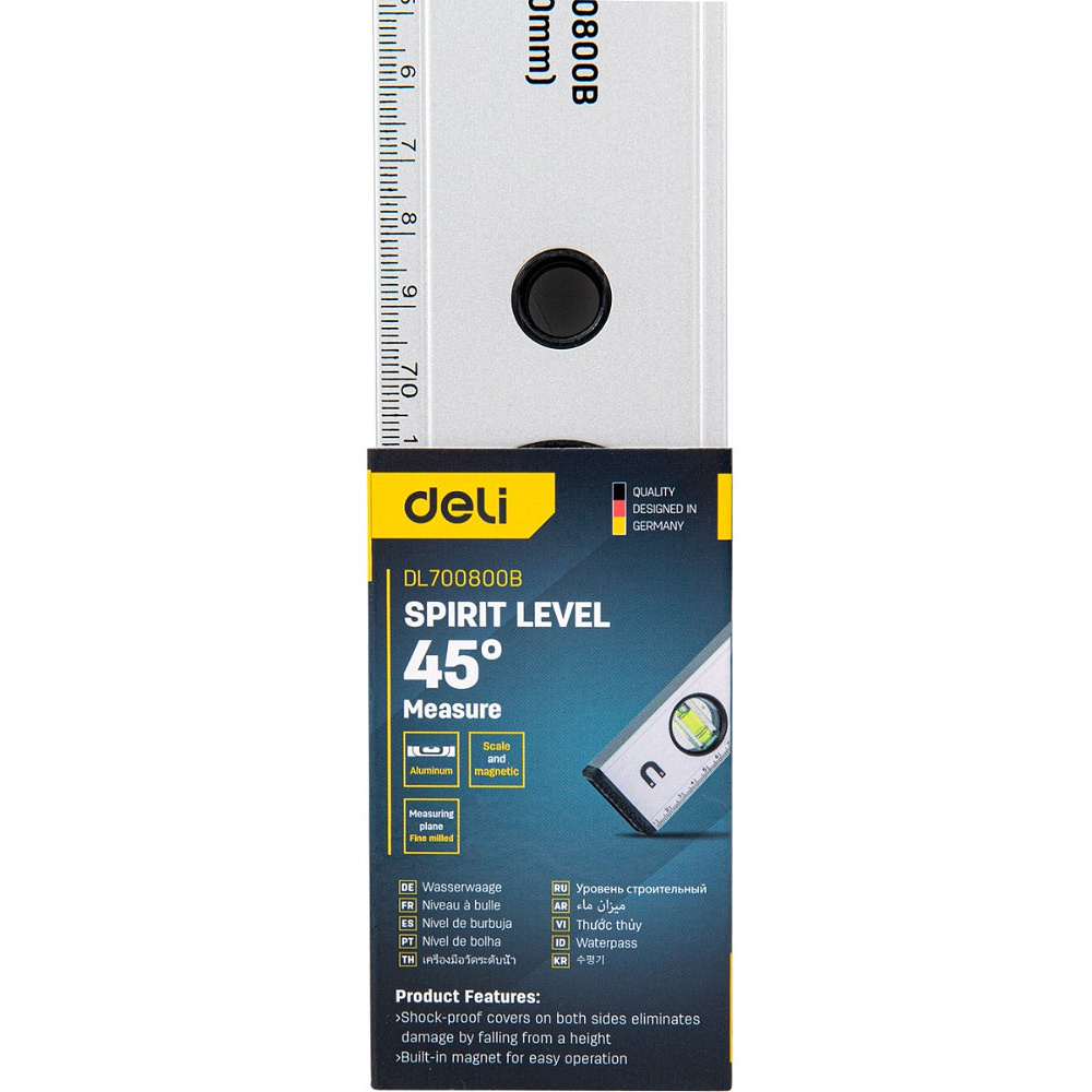 Уровень строительный Deli YS EDL700800B, 800 мм, магнит, алюминиевый сплав - 2