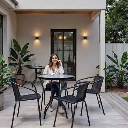 Стол садовый VERONA, 600х600х730 мм, сталь, черная, закаленное стекло 5мм - 4