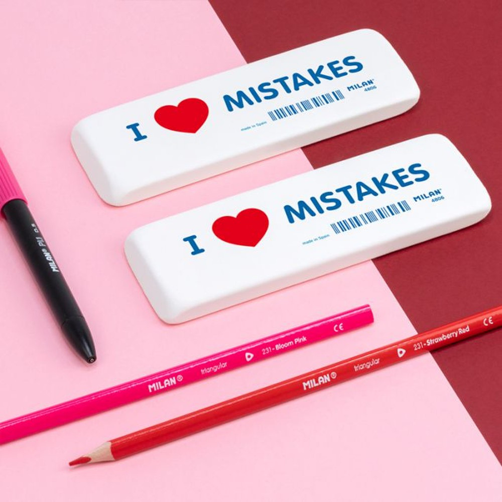 Ластик Milan "I love mistakes", 14x4,4 см, белый - 4