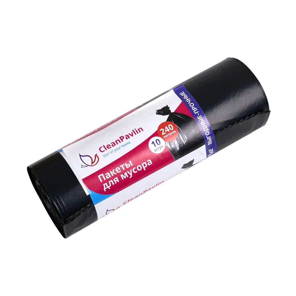 Мешки для мусора CleanPavline Выгодные, 240 л, 35 мкм, 88х120 см, ПВД, 10 шт/рулон, черный - 7