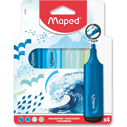 Набор маркеров текстовых Maped "Fluo Peps", 4 шт, ассорти, синий