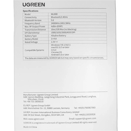 Компьютерная мышь Ugreen MU008-25444, черная - 17