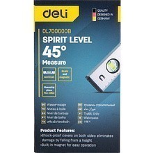 Уровень строительный Deli YS EDL700600B, 600 мм, магнит, алюминиевый сплав