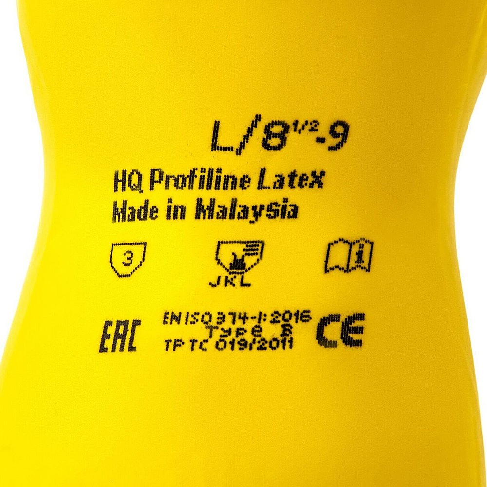 Перчатки латексные HQ Profiline, р-р XL, с х/б покрытием, желтый - 7