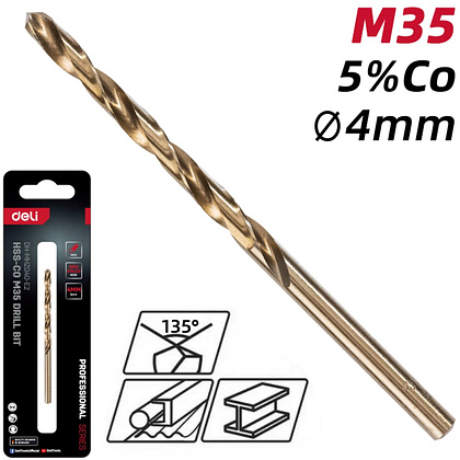 Сверло по металлу Deli RS EDH-MHZ040-E2, 4.0 мм, DIN 338, HSCo 5% - 2