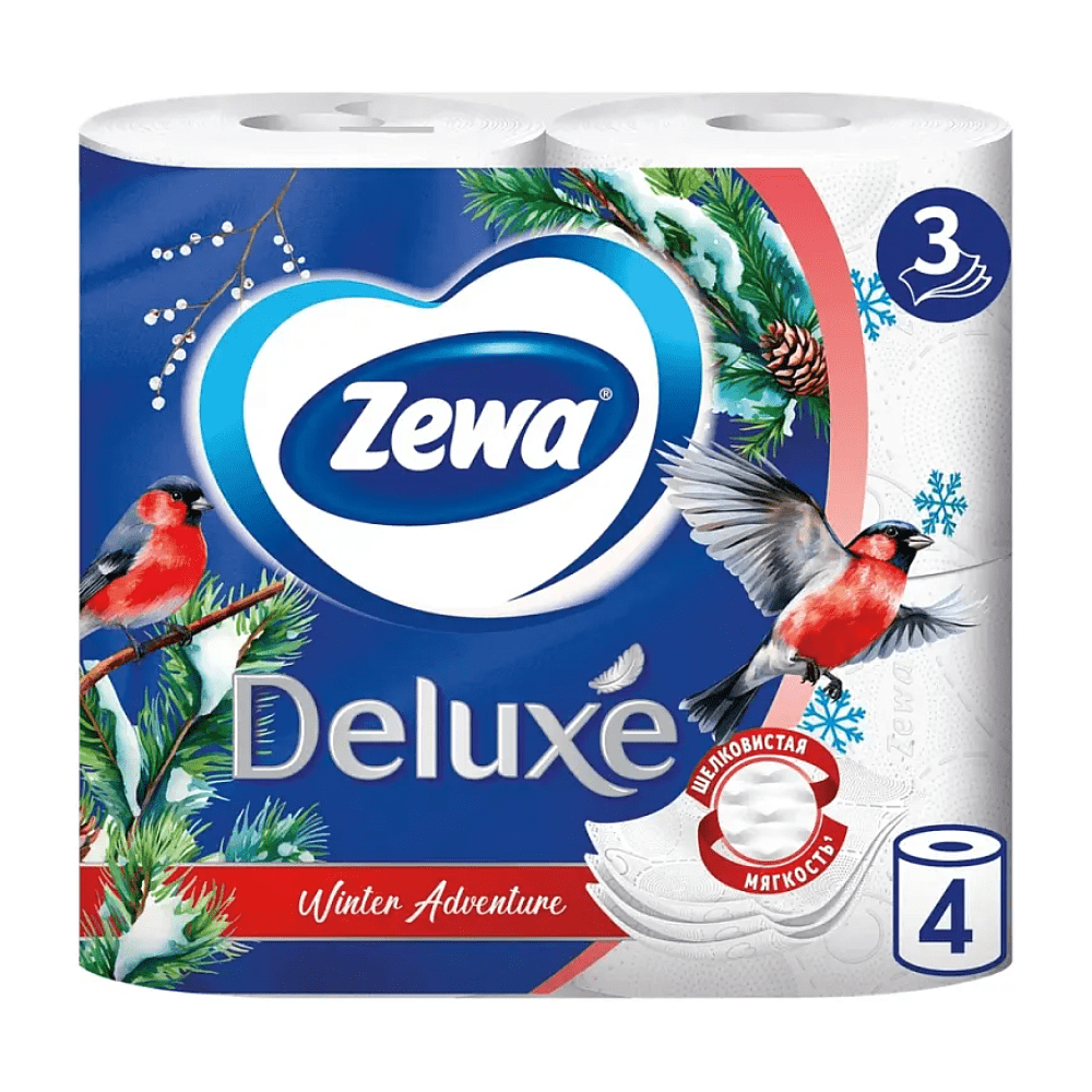 Бумага туалетная "Zewa Deluxe", 3 слоя, 4 рулона - 2