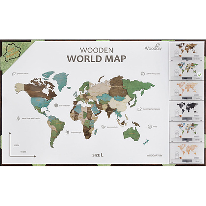 Декор на стену "Карта мира" многоуровневый на стену,  L 3139, цветной, 60x105 см