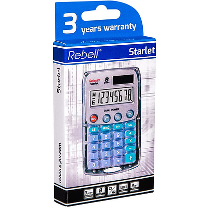 Калькулятор карманный Rebell "Starlet BX", 8-разрядный, серо-бирюзовый - 2