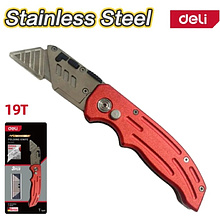 Нож строительный складной Deli RS EDL040, трапеция, 19T, красный