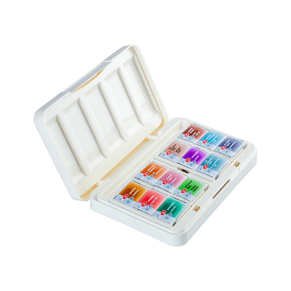 Краски акварельные "Белые ночи грануляция и натуральные земли", 12 цветов, кюветы - 13