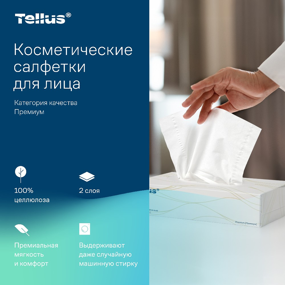Салфетки косметические Tellus Премиум, 100шт/уп, FT1 - 4