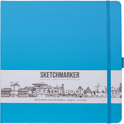 Скетчбук "Sketchmarker", 80 листов, 20x20 см, 140 г/м2, синий неон 