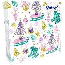 Салфетки бумажные Veiro, 33х33 см, с рисунком Елки и санки