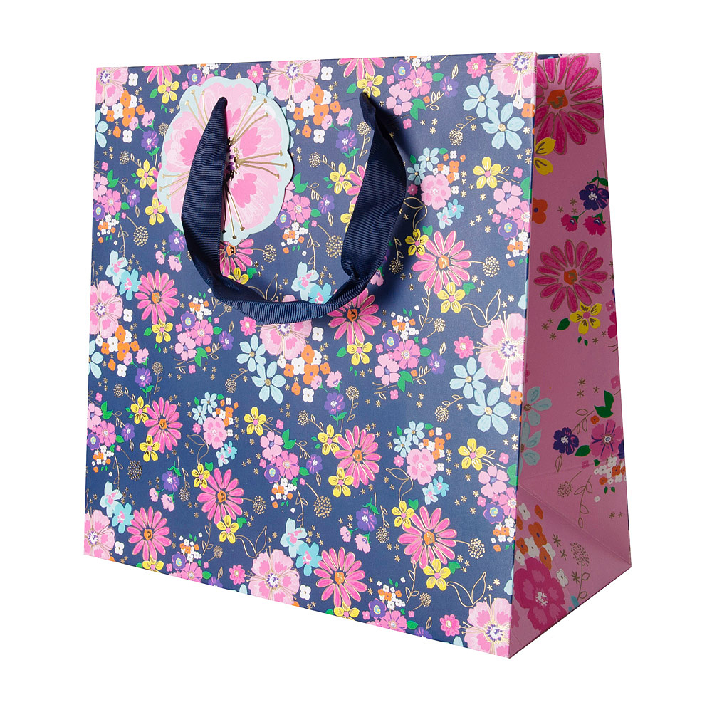 Пакет бумажный подарочный "Navy floral", 33x16.5x33 см, разноцветный - 2