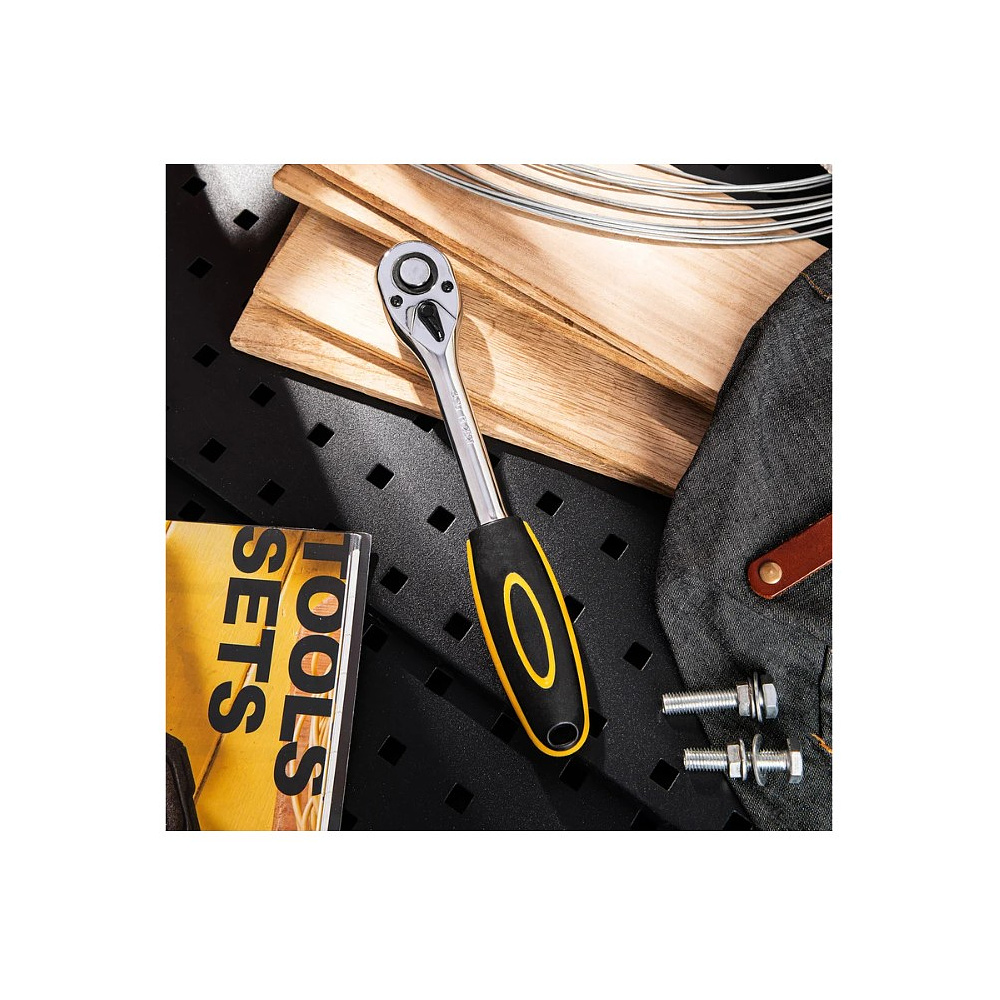 Ключ трещоточный Deli YS EDL2521 1/2", 45Т, 254 мм, с храповым механизмом, черный, желтый - 4