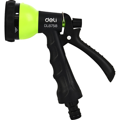 Пистолет-распылитель Deli GS EDL8758, 7 функций, быстросъем, фиксатор курка, черный, зеленый
