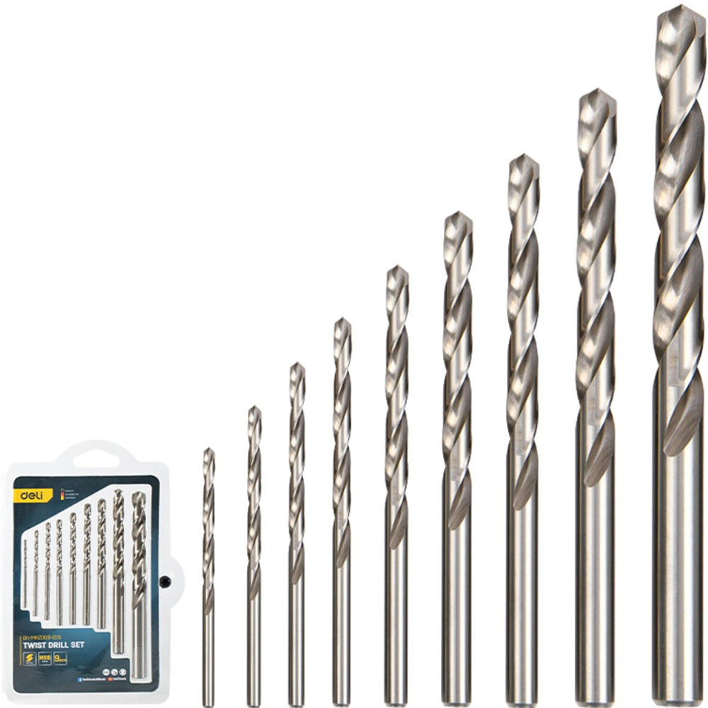 Набор сверл Deli YS EDH-MHZ009-ED3 по металлу, DIN 338, 118°, 2-10 мм, 9 шт., серебристый - 2