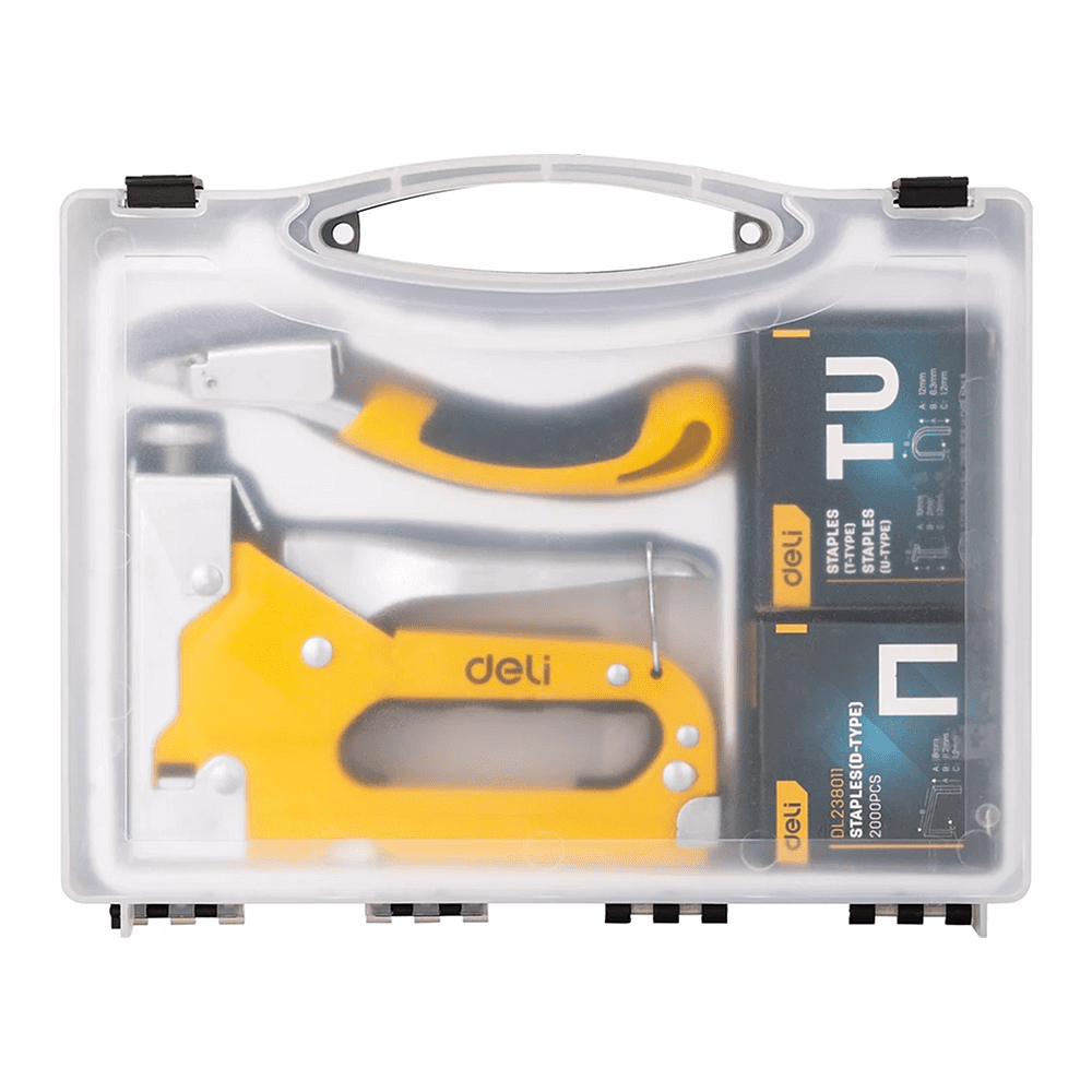 Набор механический степлер и скоборасшиватель Deli YS EDL238105, 3-в-1+ комплект скоб, кейс - 14